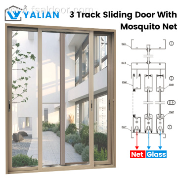 Exterior Aluminum Alloy Three Track Sliding Doors